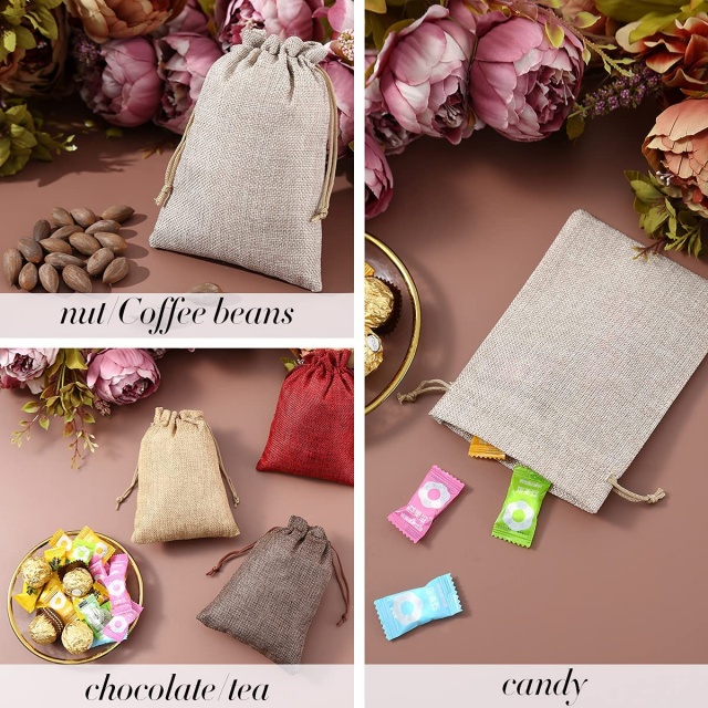 Vente en gros de sacs en tissu r&eacute;utilisables fabriqu&eacute;s &agrave; partir de mat&eacute;riaux naturels pour un emballage cadeau durable.